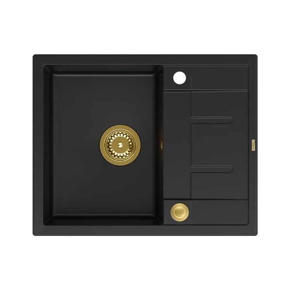 Zlewozmywak GraniteQ MORGAN 116 GraniteQ zlewozmywak pure carbon z syfonem Push To Open kol. złoty 1-komorowy z/o + zaczepy 4 szt