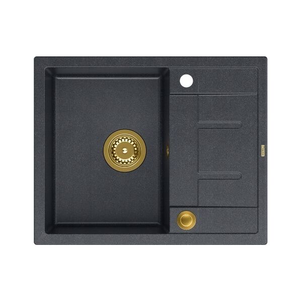 Zlewozmywak GraniteQ MORGAN 116 GraniteQ zlewozmywak black diamond z syfonem Push To Open kol. złoty 1-komorowy z/o + zaczepy 4 szt