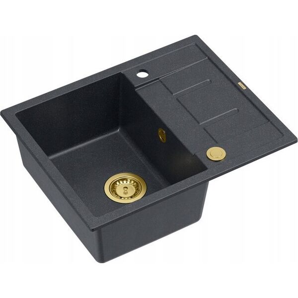 Zlewozmywak GraniteQ MORGAN 116 GraniteQ zlewozmywak black diamond z syfonem Push To Open kol. złoty 1-komorowy z/o + zaczepy 4 szt