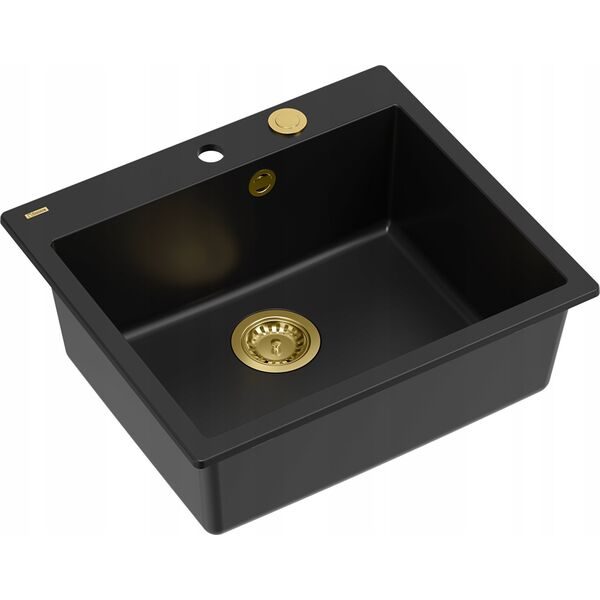 Zlewozmywak GraniteQ MORGAN 110 GraniteQ zlewozmywak pure carbon z syfonem Push To Open kol. złoty 1-komorowy b/o + zaczepy 4 szt