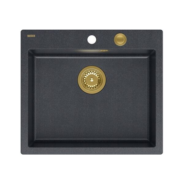Zlewozmywak GraniteQ MORGAN 110 GraniteQ zlewozmywak black diamond z syfonem Push To Open kol. złoty 1-komorowy b/o + zaczepy 4 szt