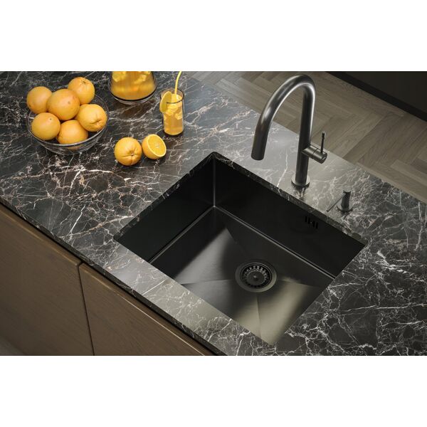Zlewozmywak GraniteQ Quadron | ANTHONY | stalowy zlewozmywak kuchenny GRAFIT PVD | wymiary: 54 x 44 x 19 cm | 1-komorowy wpuszczany | podbudowa szafki: od 60 cm