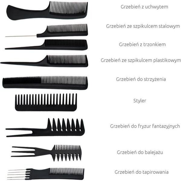 Eko-Higiena Zestaw grzebieni fryzjerskich 10 sztuk + etui