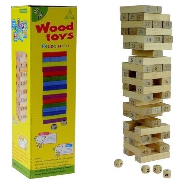 LeanToys Gra Zręcznościowa Wieża  Drewniana 48 Klocków