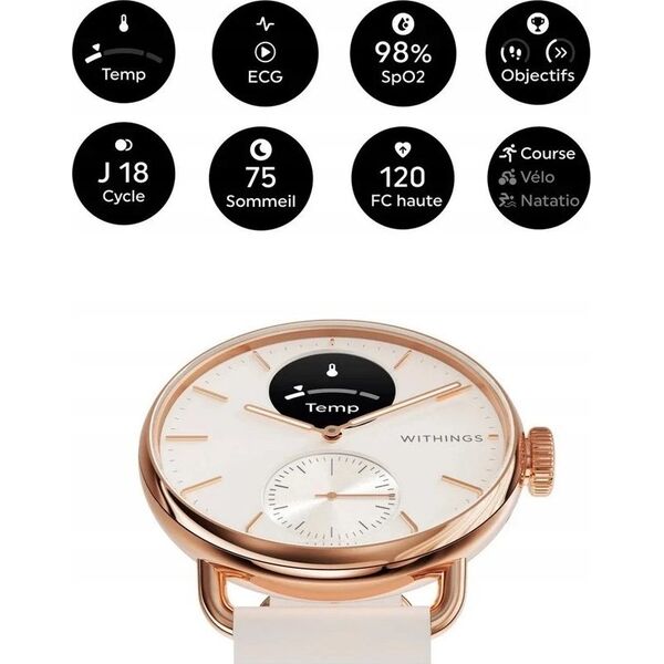 Smartwatch Withings Withings Scanwatch 2 - zegarek z funkcją EKG, pomiarem pulsu i SPO2 oraz mierzeniem aktywności fizycznej i snu (38mm, rose gold)