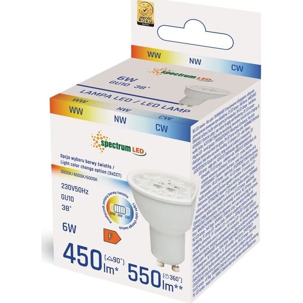 LED GU10 230V 6W CCT 38ST z soczewką Spectrum