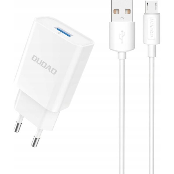 Ładowarka sieciowa Dudao A4EU USB-A 2.1A - biała + kabel USB-A - micro USB