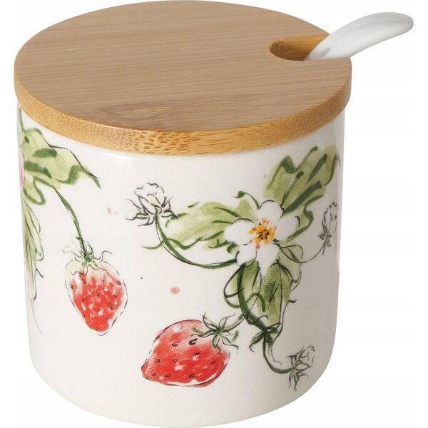 Ceramiczny pojemnik z łyżką i bambusową pokrywą, STRAWBERRY