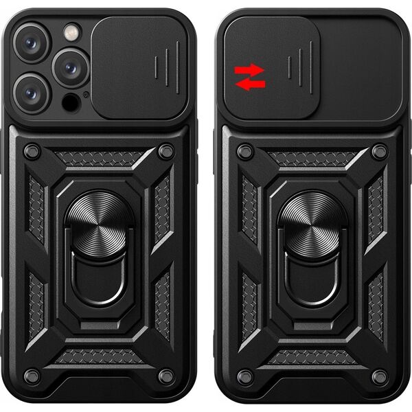 Etui Hybrid Armor Camshield na iPhone 16 Pro Max pancerne z osłoną na aparat z podstawką - czarne