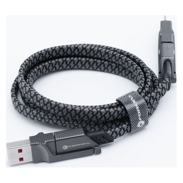 Καλώδιο ForCell FORCELL F-ENERGY C241 4 σε 1 Τύπος C / USB A έως Τύπος C / Lightning QC PD 3A 60W 1 m χρώμιο 14393248 5903400000000