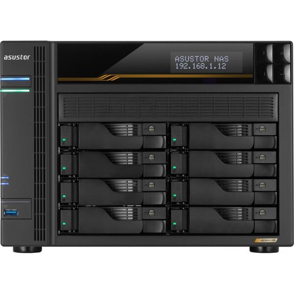 Serwer plików Asustor LOCKERSTOR 8 Gen3 AS6808T 8-bay, AMD Ryzen V3C14 Cztery rdzenie 2.3GHz, 16G ECC DDR5, 4x M.2 PCIe (NVMe), 2x 10 GbE, 2x 5 GbE,