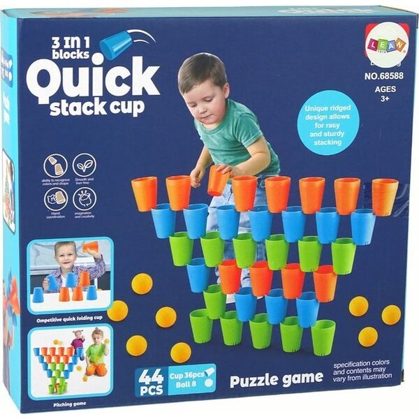 Układanka Kubeczki Gra 3 w 1 44 Elementy LEAN Toys