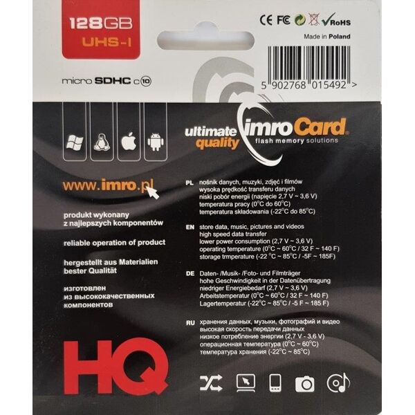 Karta Imro MicroSDHC 128 GB Class 10 UHS-I/U1  (10/128G UHS-I ADP)