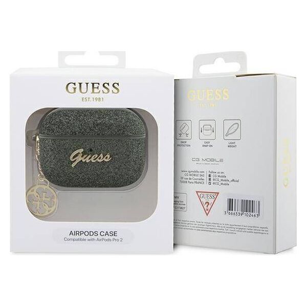 Guess Etui Guess GUAP2GLGSHA Apple AirPods Pro 2 cover zielony/khaki Glitter Flake 4G Charm