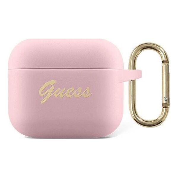 Guess Etui ochronne GUA3SSSI Silicone Vintage Script do AirPods 3 różowe