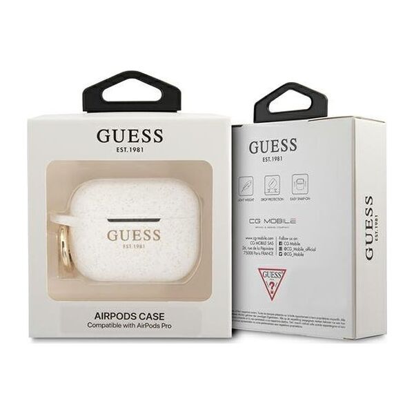 Guess Etui ochronne GUAPSGGEH Silicone Glitter do AirPods Pro białe
