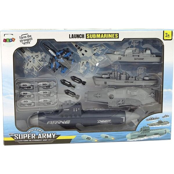 LeanToys Zestaw Armii Morskiej Okrętowa Baza Wojskowa Odrzutowce Bomby Wyrzutnia