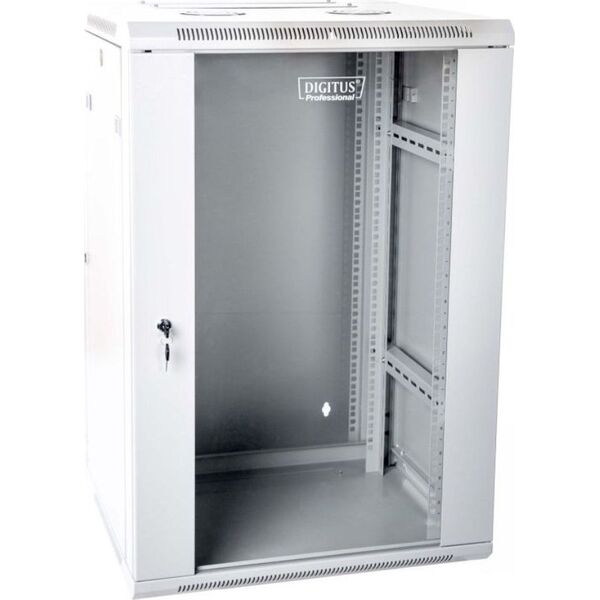 Digitus Szafa sieciowa wisząca 19" 18U rack 600x600, drzwi szyba, szary, dzielona, złożona, 60kg