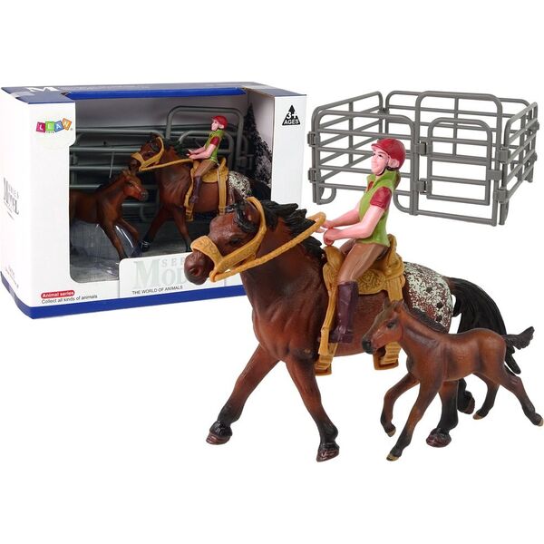 Figurka LeanToys Zestaw 3 Figurek Konie i Zagroda Figurka Koń Źrebak Jeździec