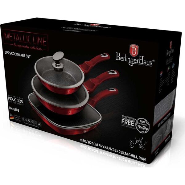 Patelnia Berlinger Haus zestaw Metallic Line Burgundy Edition 20 24 28cm