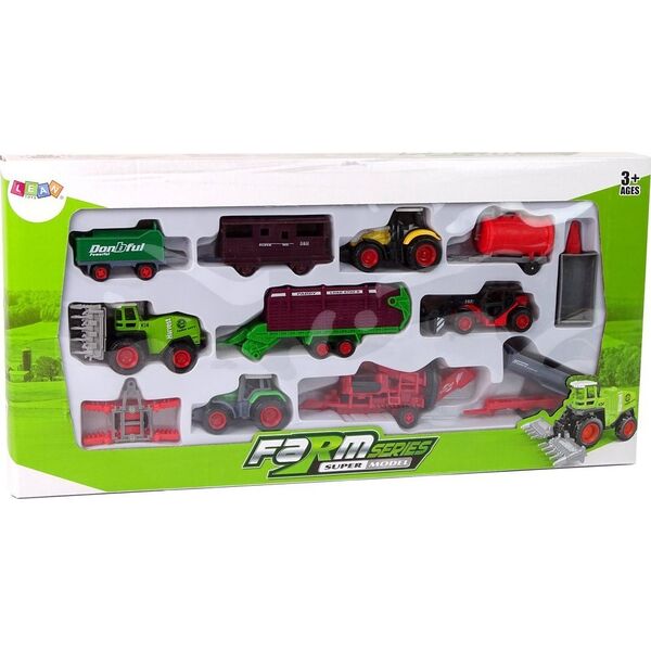Zestaw Pojazdów Rolniczych Traktor 12 Sztuk Metal LEAN Toys