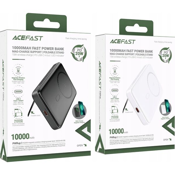 Acefast Acefast M6 PD 20W 10000mAh επαγωγικό Powerbank + καλώδιο - μαύρο 14206895 6974316282600
