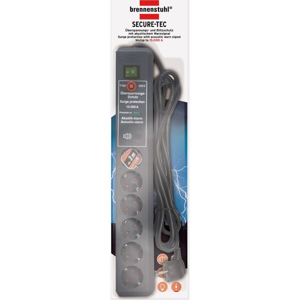 Listwa zasilająca Brennenstuhl Secure-Tec przeciwprzepięciowa 6 gniazd 3 m czarna (1159540376)