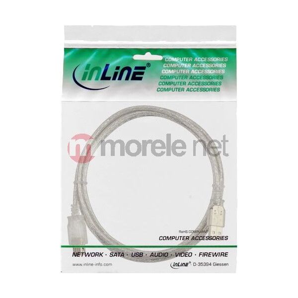 Kabel USB InLine USB-A - USB-A 3 m Biały (34605)