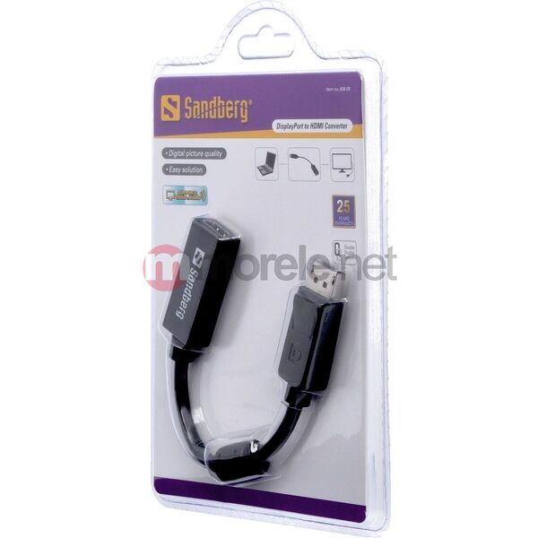Kabel Sandberg DisplayPort - HDMI 0.1m czarny (50828)