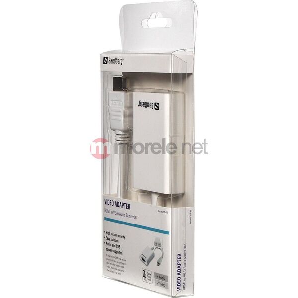 Adapter AV Sandberg HDMI - D-Sub (VGA) + Jack 3.5mm 0.15m biały (50877)