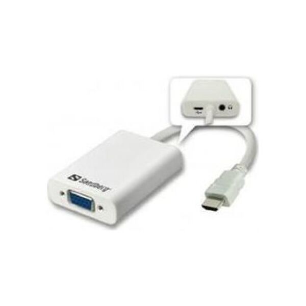 Adapter AV Sandberg HDMI - D-Sub (VGA) + Jack 3.5mm 0.15m biały (50877)