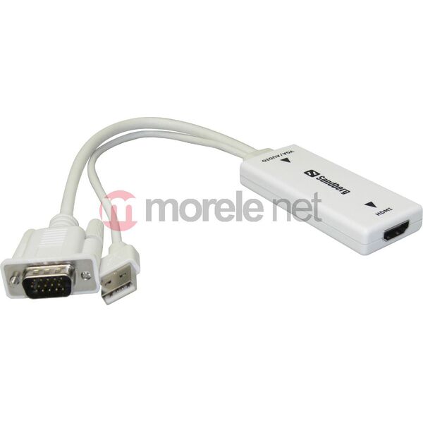 Adapter AV Sandberg D-Sub (VGA) - HDMI + USB-A + Jack 3.5mm biały (50878)
