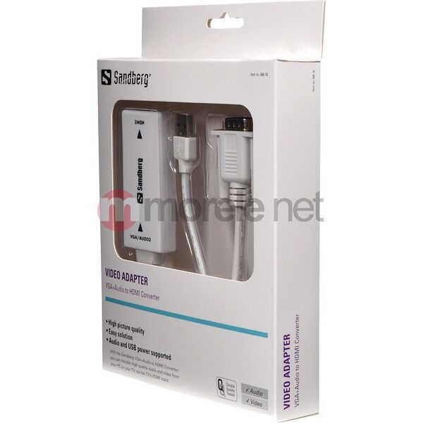 Adapter AV Sandberg D-Sub (VGA) - HDMI + USB-A + Jack 3.5mm biały (50878)