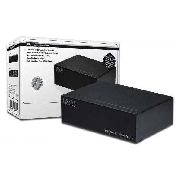 Digitus ASSMANN Splitter Video VGA, wyj. 4xDSUB 15 pin /Ż (gniazdo) 500MHz (DS-42110)