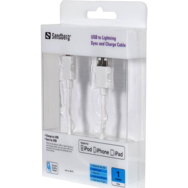 Kabel USB Sandberg USB-A - Lightning 1 m Biały (440-75)