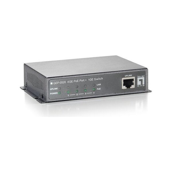Switch LevelOne POE 5-PORT 1GB / 4 POE 61,6W/15,4W-PORT (GEP-0520)