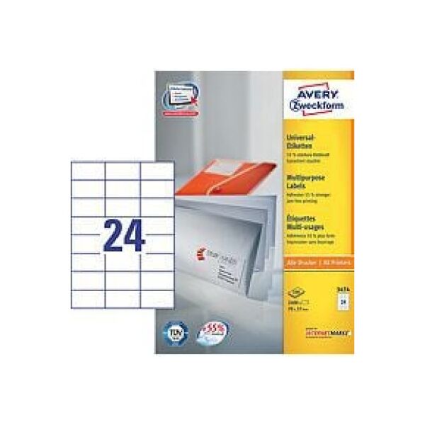 Avery Zweckform Etykiety Uniwersalne, Białe 70x37mm 100 arkuszy (3474)