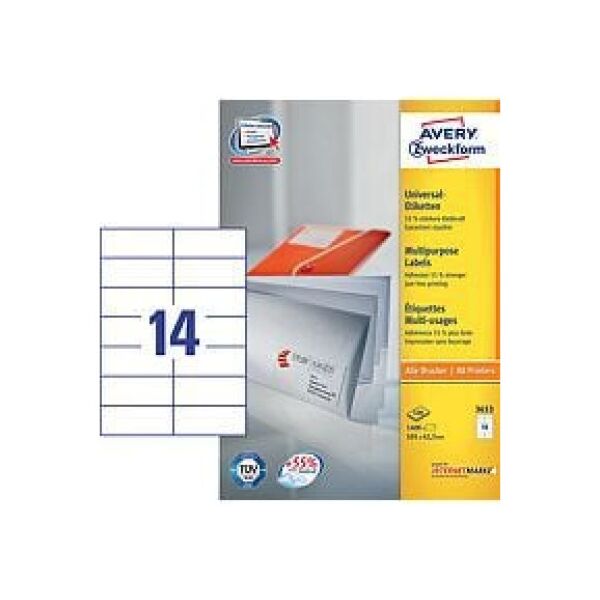 Avery Zweckform Etykiety Uniwersalne, Białe 105x42.3mm 100 arkuszy (3653)