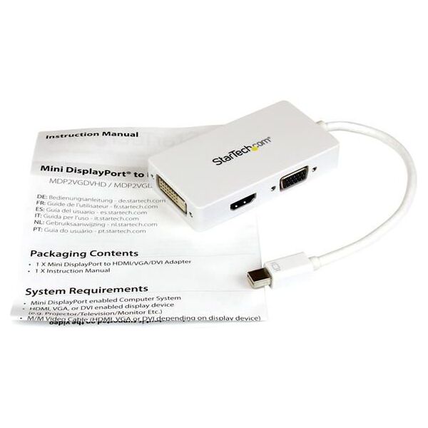 Adapter AV StarTech DisplayPort Mini - HDMI - D-Sub (VGA) - DVI biały (MDP2VGDVHDW)