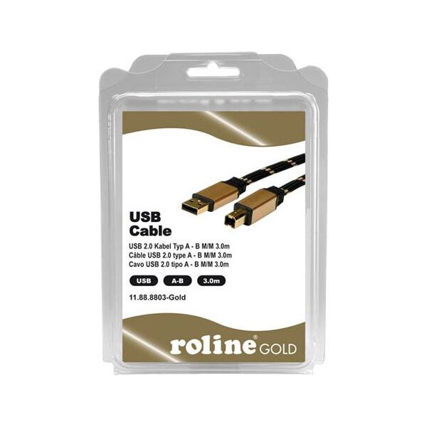 Kabel USB Roline USB-A - 3 m Czarny Złoty (11888803)
