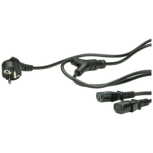 Kabel zasilający Roline 2x IEC320 C-13, 1xCEE7/7, 2m, czarny (19.08.1022)