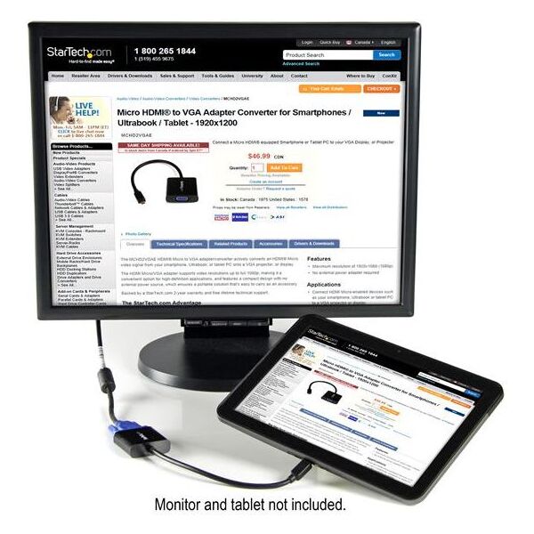 Adapter AV StarTech HDMI Micro - D-Sub (VGA) czarny (MCHD2VGAE2)