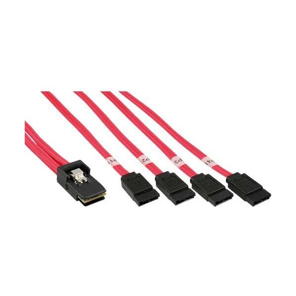 InLine SFF 8087 - SATA x4, 0.75m, Czerwony (27610)