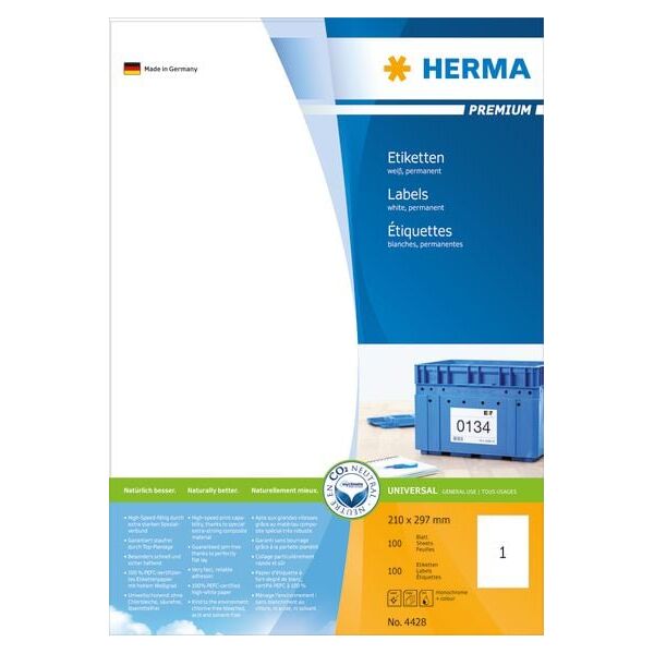 Herma Etykiety Premium A4, białe, papier matowy, 100 szt. (4428)