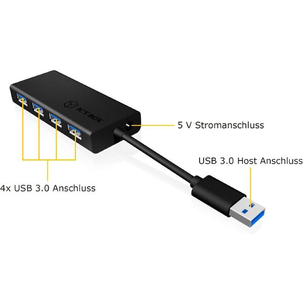 HUB USB Icy Box 4x USB-A 3.0 (IB-AC6104-B)
