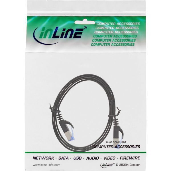 InLine Patchcord Płaski U/FTP, Cat.6A, czarny 7m (71807S)