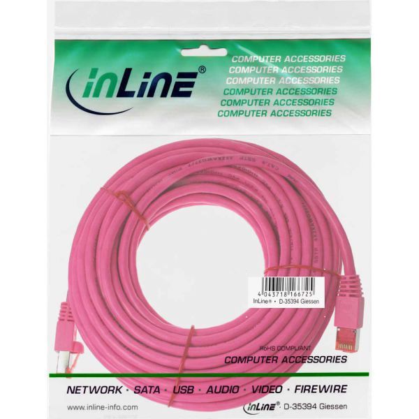 InLine Patchcord S/FTP, PiMF, Cat.6, PVC, różowy 15m (76415M)