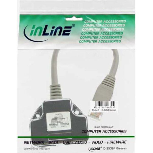 InLine T-Adapter ISDN Cat.5e RJ45 męski - 2x RJ45 żeński 15cm (69995I)