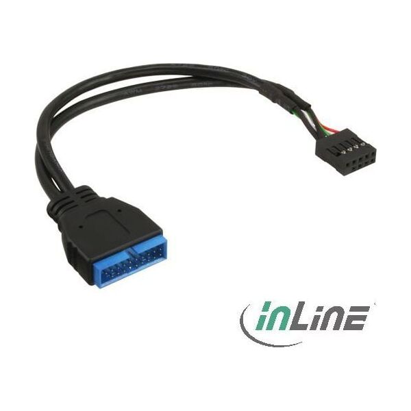InLine USB 19 pin - USB 9 pin, 0.3m, Czarny (33449M)