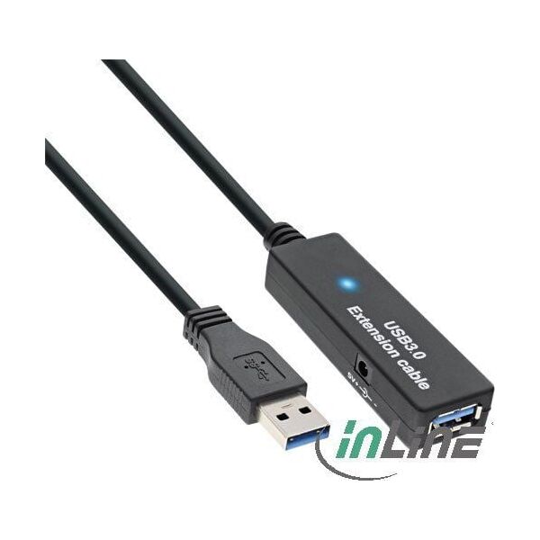 Kabel USB InLine USB-A - USB-A 20 m Czarny (35657)